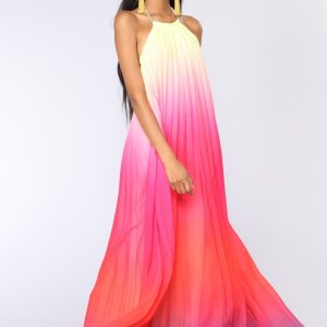 Sunset Gradient Pleated Maxi Dress