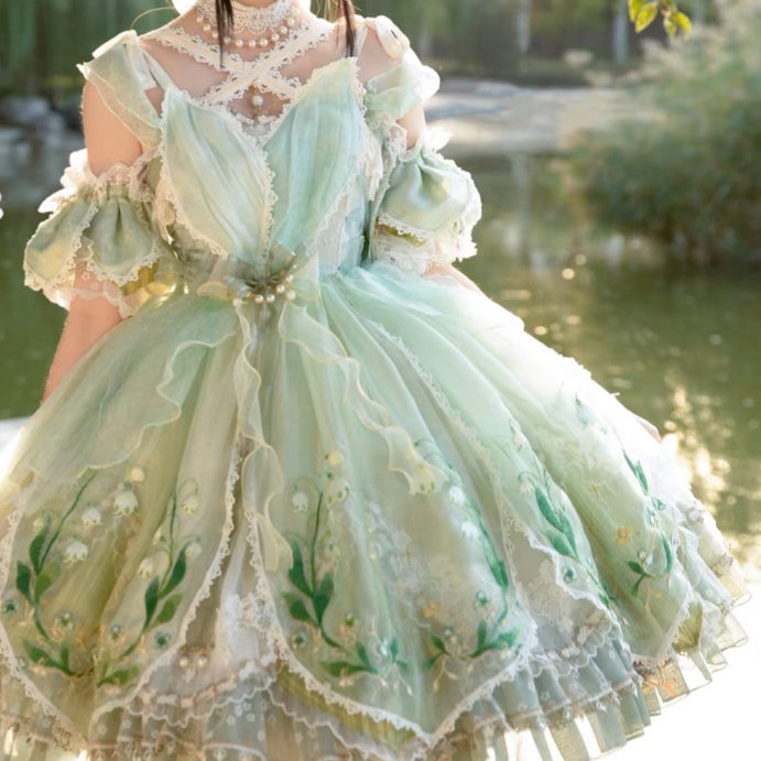 Sweet Green Bow Lace Layered JSK Lolita Dress