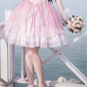 Sweet Pink Lace Lolita Dress with Bow Tie