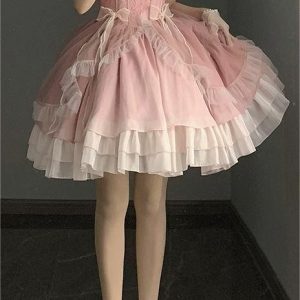 Sweet Pink Lace Lolita Dress with Bow Tie