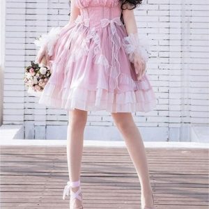 Sweet Pink Lace Lolita Dress with Bow Tie