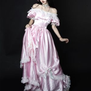 Sweet Pink Lace Off Shoulder Gothic Lolita Costume Dress