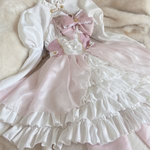 Sweet Pink Lolita Costume Dress with Big Bow-knot