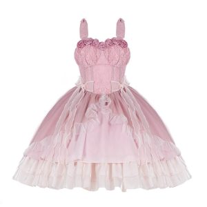 Sweet Pink Lolita Dress with Lace and Bow Tie