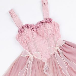 Sweet Pink Lolita Dress with Lace and Bow Tie