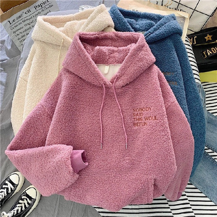 Thick Velvet Cashmere Hoody Sweatshirt