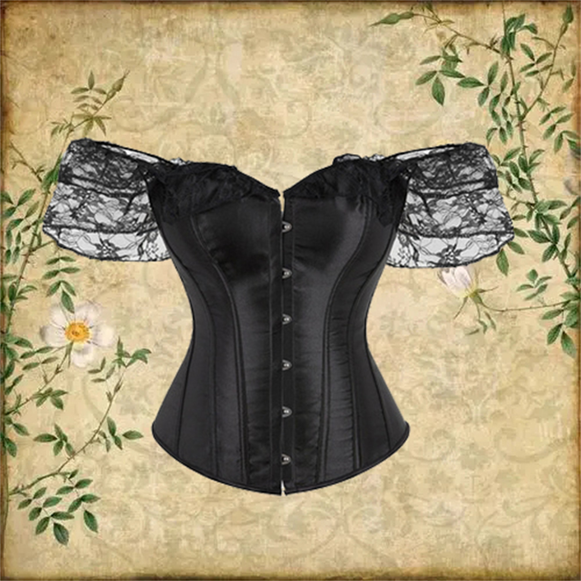 Trendy Black/White Corset with Lace Sleeves