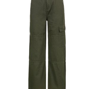 Trendy Green Cargo Jeans - Stylish Wide Leg, High Waist