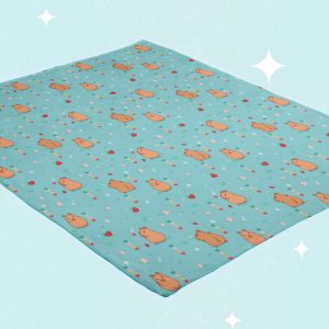 Trendy Kawaii Capybara Plush Blanket - Strawberry Cozy Throw