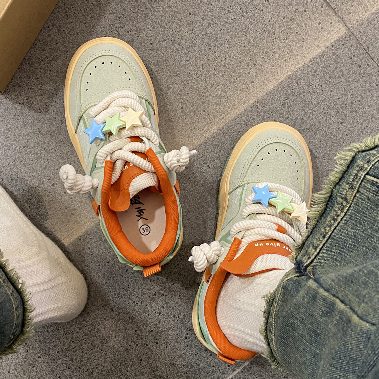 Trendy Orange Platform Star Sneakers - Elevate Your Style