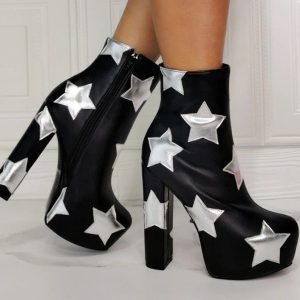 Trendy Y2K Star Pattern Platform Ankle Boots - Elevate Your Style!
