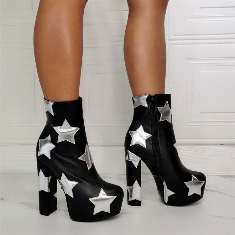 Trendy Y2K Star Pattern Platform Ankle Boots - Elevate Your Style!
