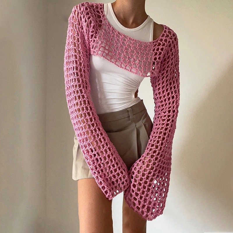 Trendy Y2K Style Crochet Long Sleeve Top for a Fashion-Forward Look
