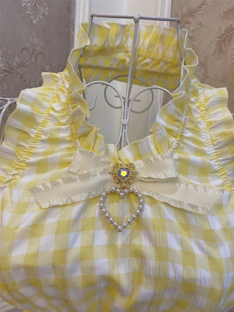 Trendy Y2K Yellow Plaid Bow Cropped Top - Fashionable and Stylish