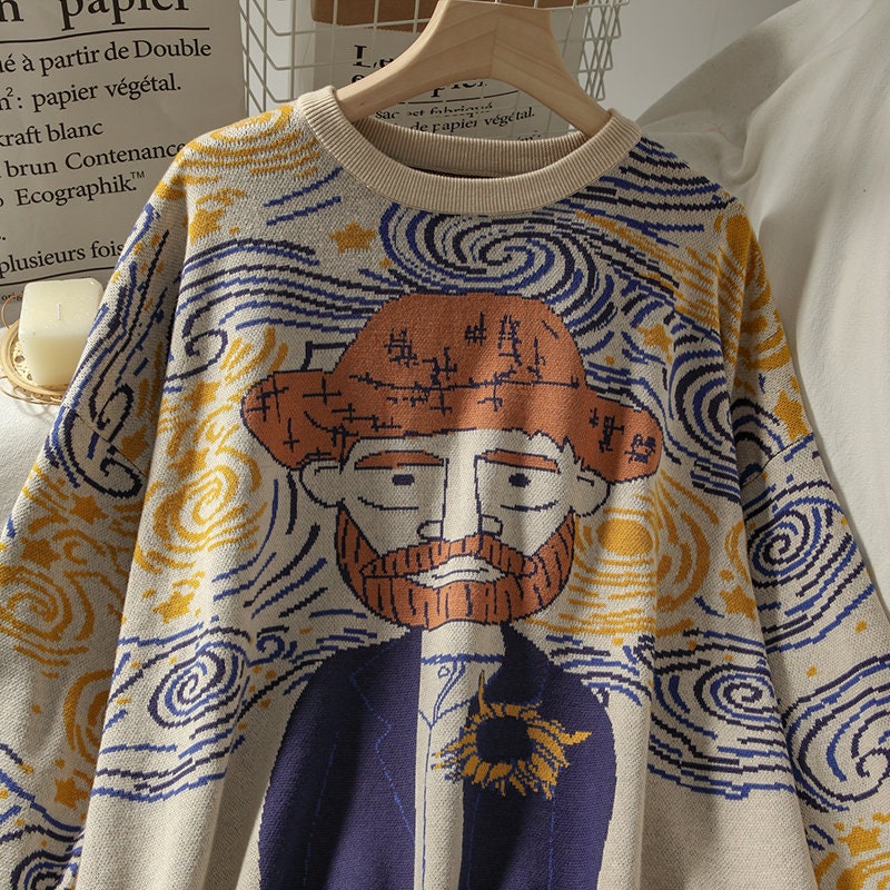Van Gogh Knit Sweater - Y2K Aesthetic Clothing