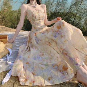 Victorian Floral Midi Dress | Fairycore Summer Party Dress | Tulle Dress