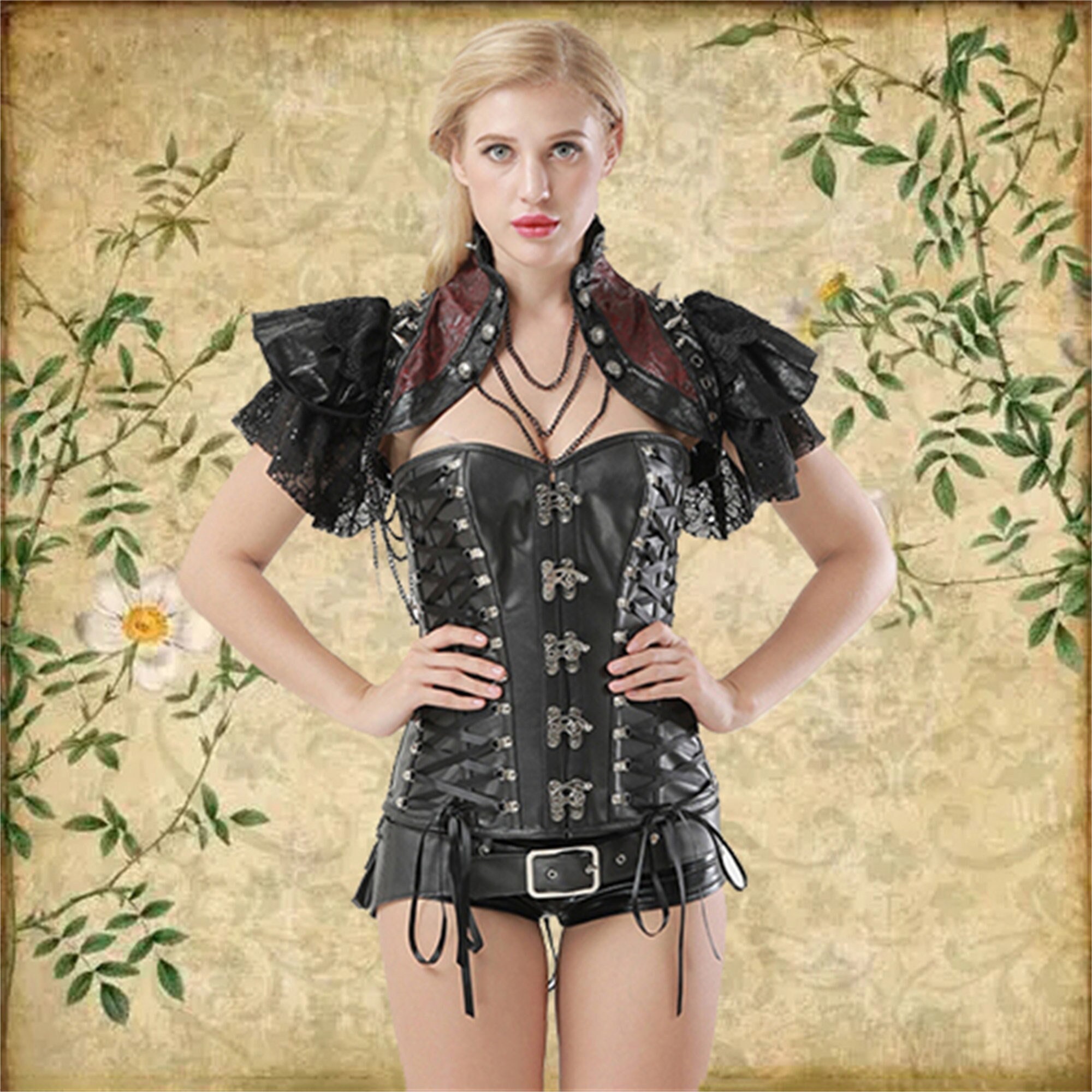 Victorian Gothic Capelet with Chains and Rivets - Y2K Clothing