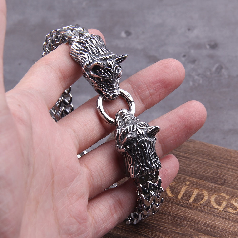 Viking Wolf Chain Bracelet - Y2K Fashion Accessory