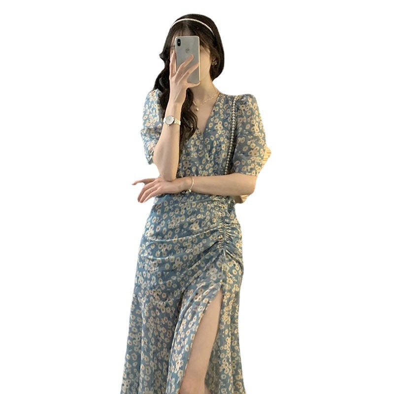 Vintage Blue Floral Dress - Y2K Clothing