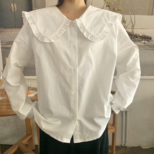 Vintage Cotton Long Sleeve Blouse - Y2K Fashion Essential