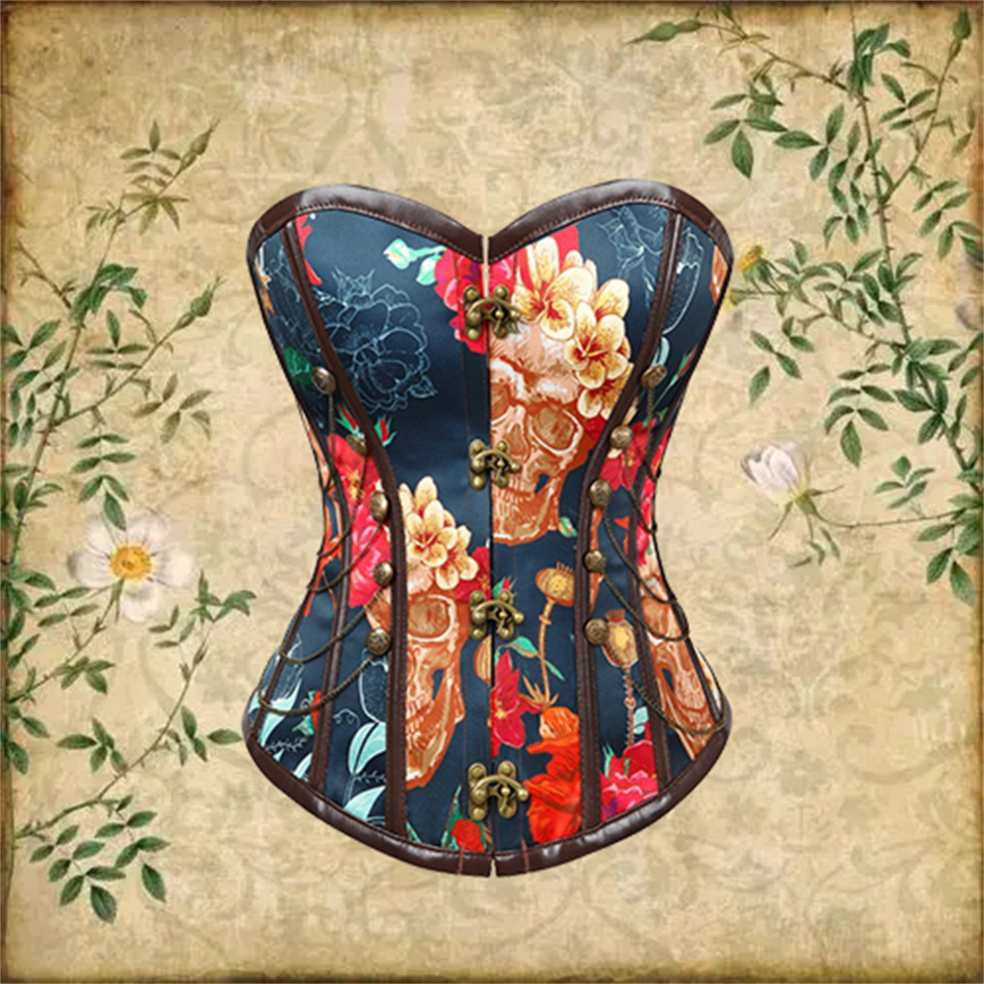 Vintage Floral Corset Top with Chains - Y2K Clothing