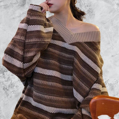 Vintage Harajuku Style V Neck Sweater