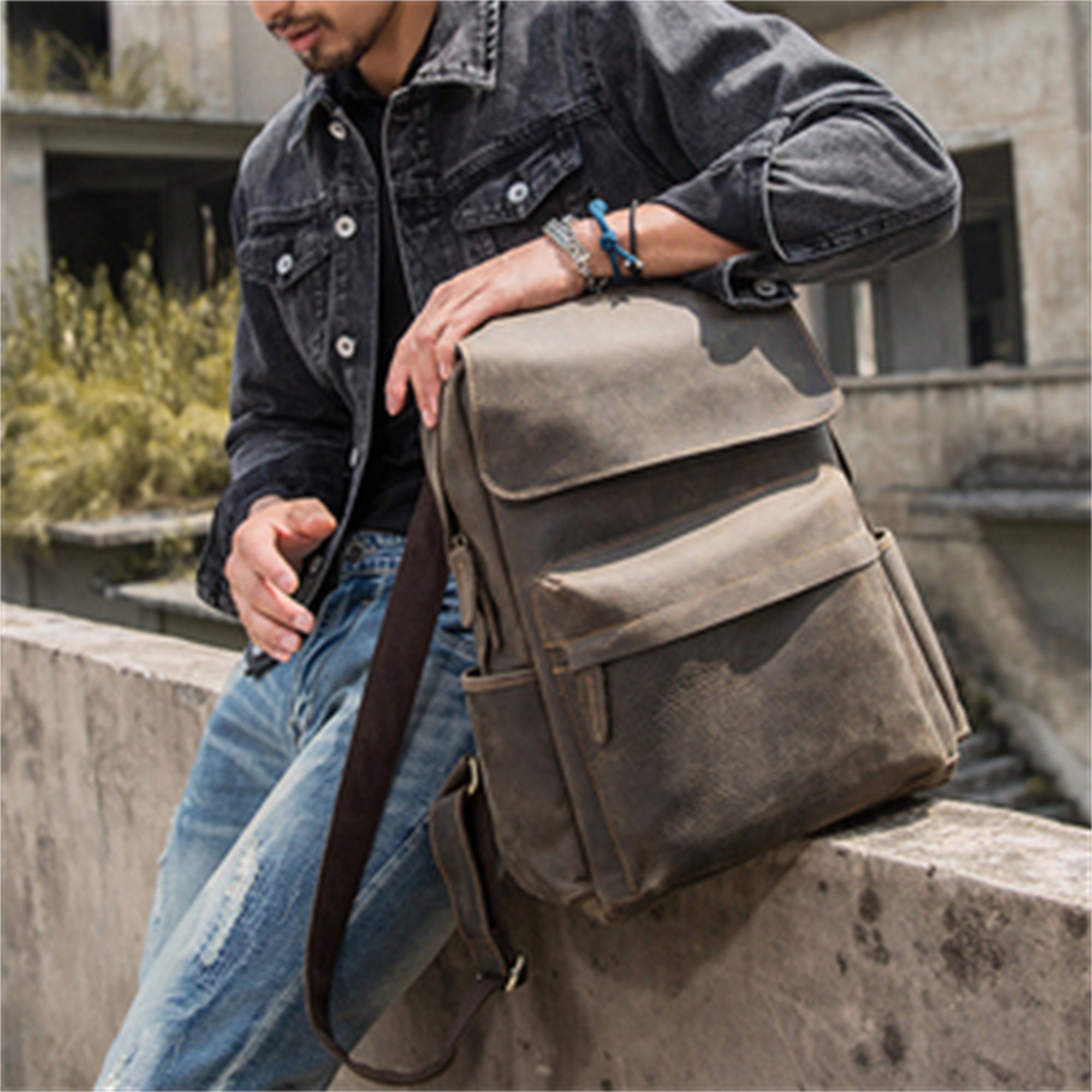 Vintage Leather Backpack for Men, Personalized Large Travel Bag