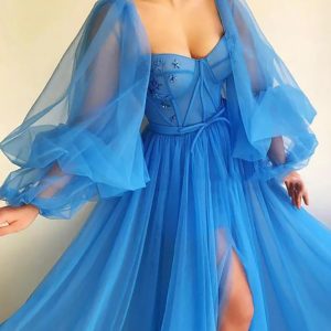 Vintage Ocean Blue Fairy Corset Dress - Enchanting and Timeless