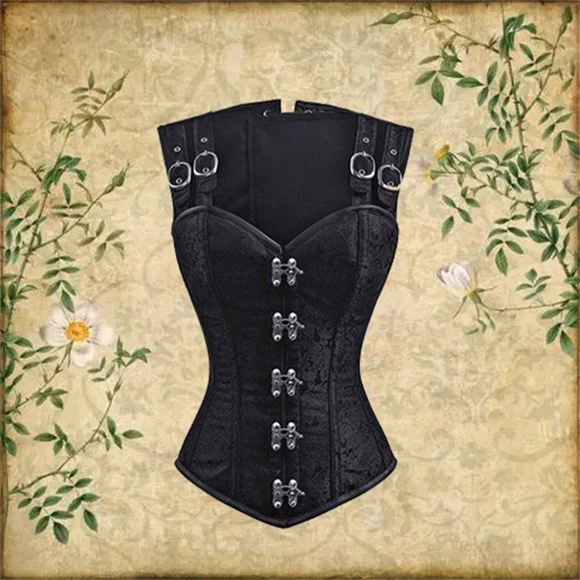 Vintage Overbust Corset with Metal Buckles - Y2K Clothing