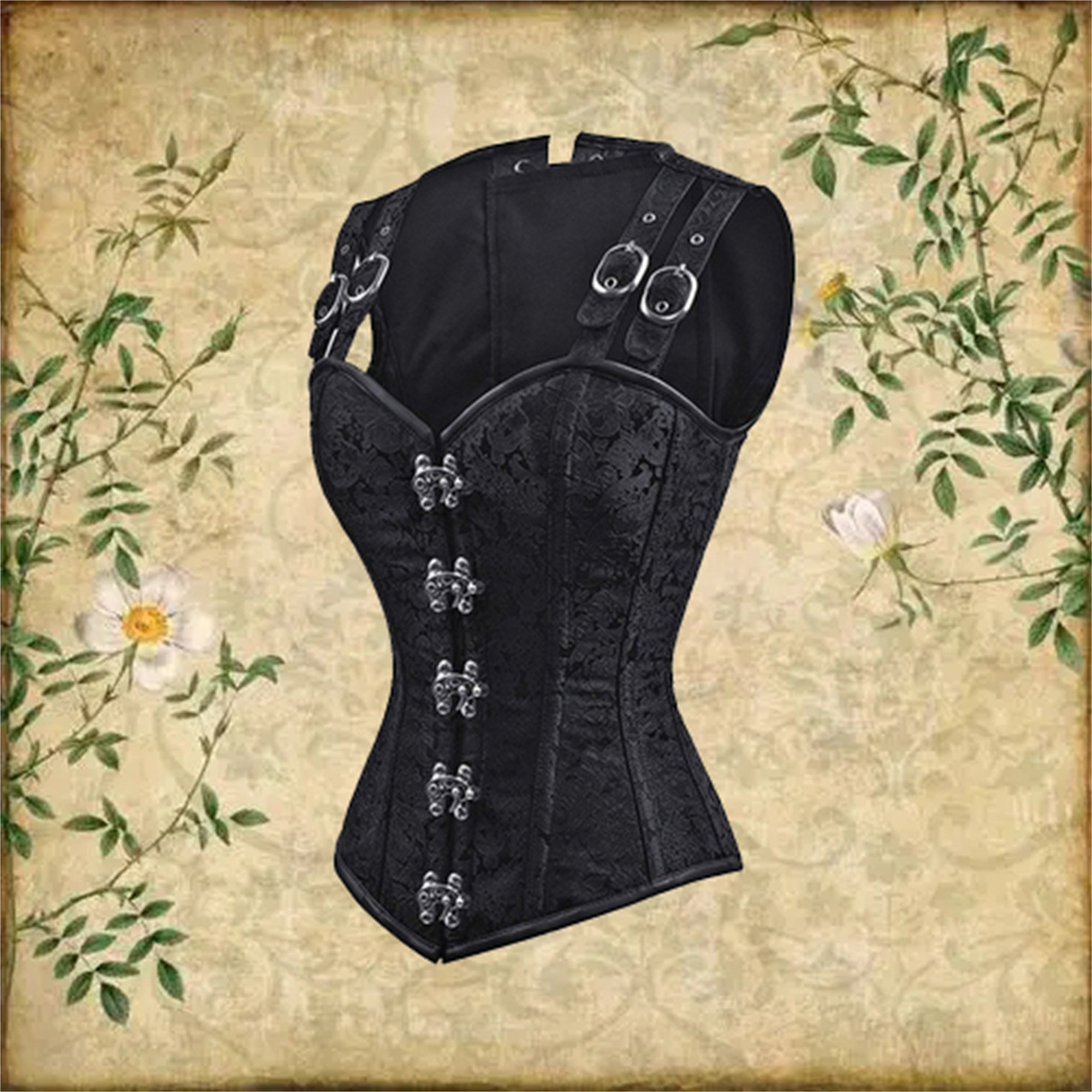 Vintage Overbust Corset with Metal Buckles - Y2K Clothing
