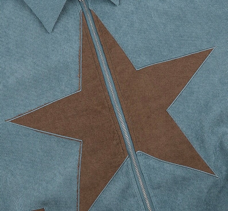 Vintage Y2K Blue Corduroy Zip Star Jacket