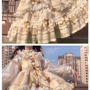 Vintage Y2K Gold Lolita Dress | Retro Aesthetic Fashion