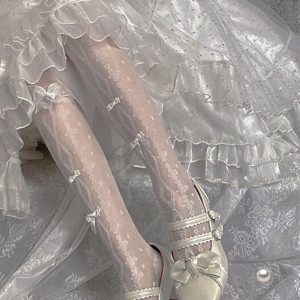 White Butterfly Lace Stockings - Y2K Fashion Accessory