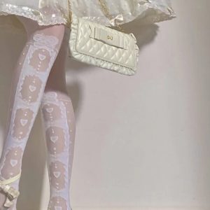 White Butterfly Lace Stockings - Y2K Fashion Accessory