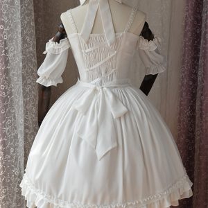 White Chiffon Lolita Fairy Princess Prom Party Costume Dress