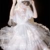 White Chiffon Princess Party Costume Bridal Dress