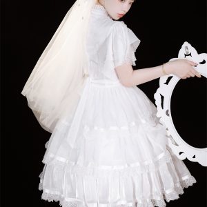 White Chiffon Princess Party Costume Bridal Dress