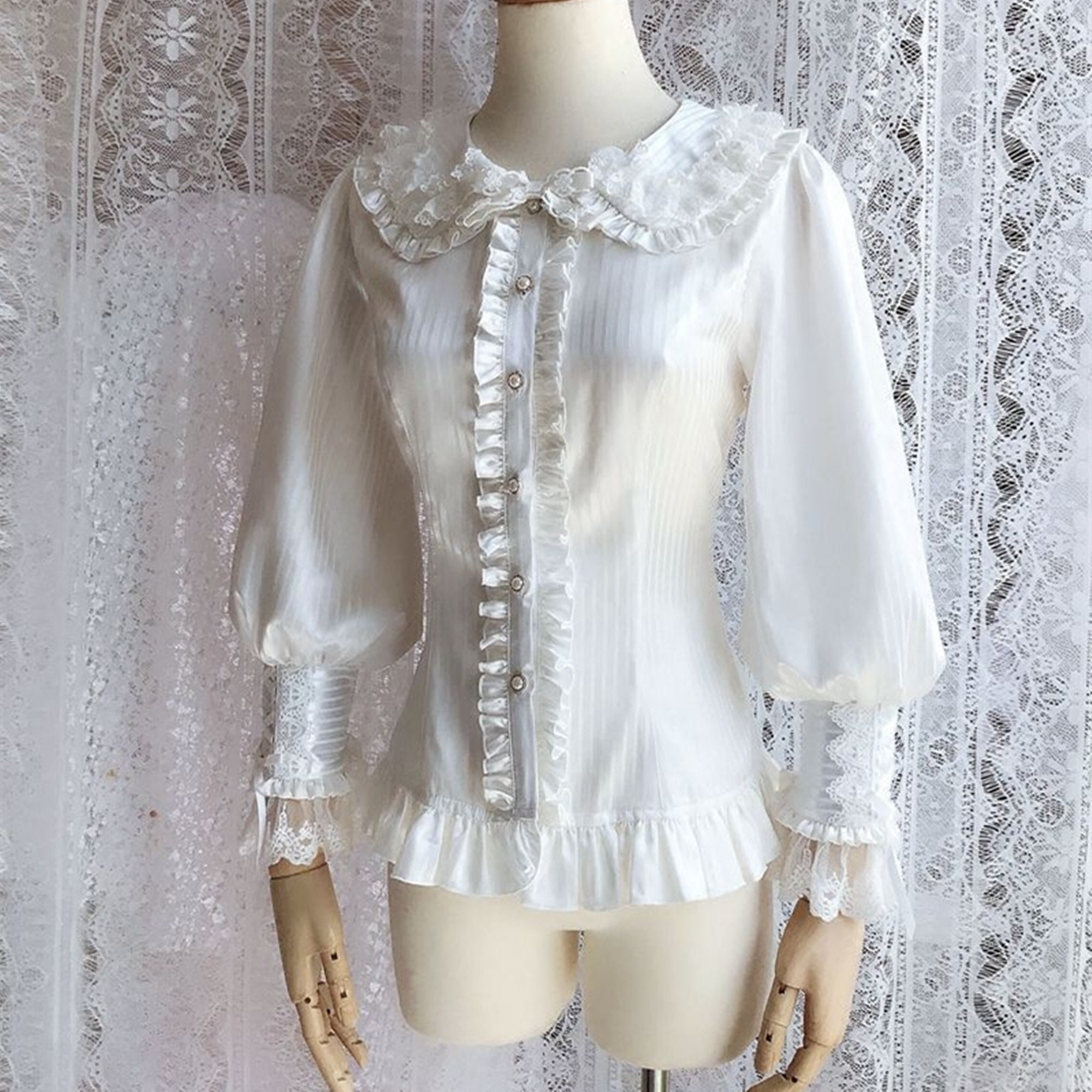 White Chiffon Shirt with Long Puff Sleeves