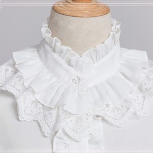 White Chiffon Stand Collar Lolita Shirt with Belt