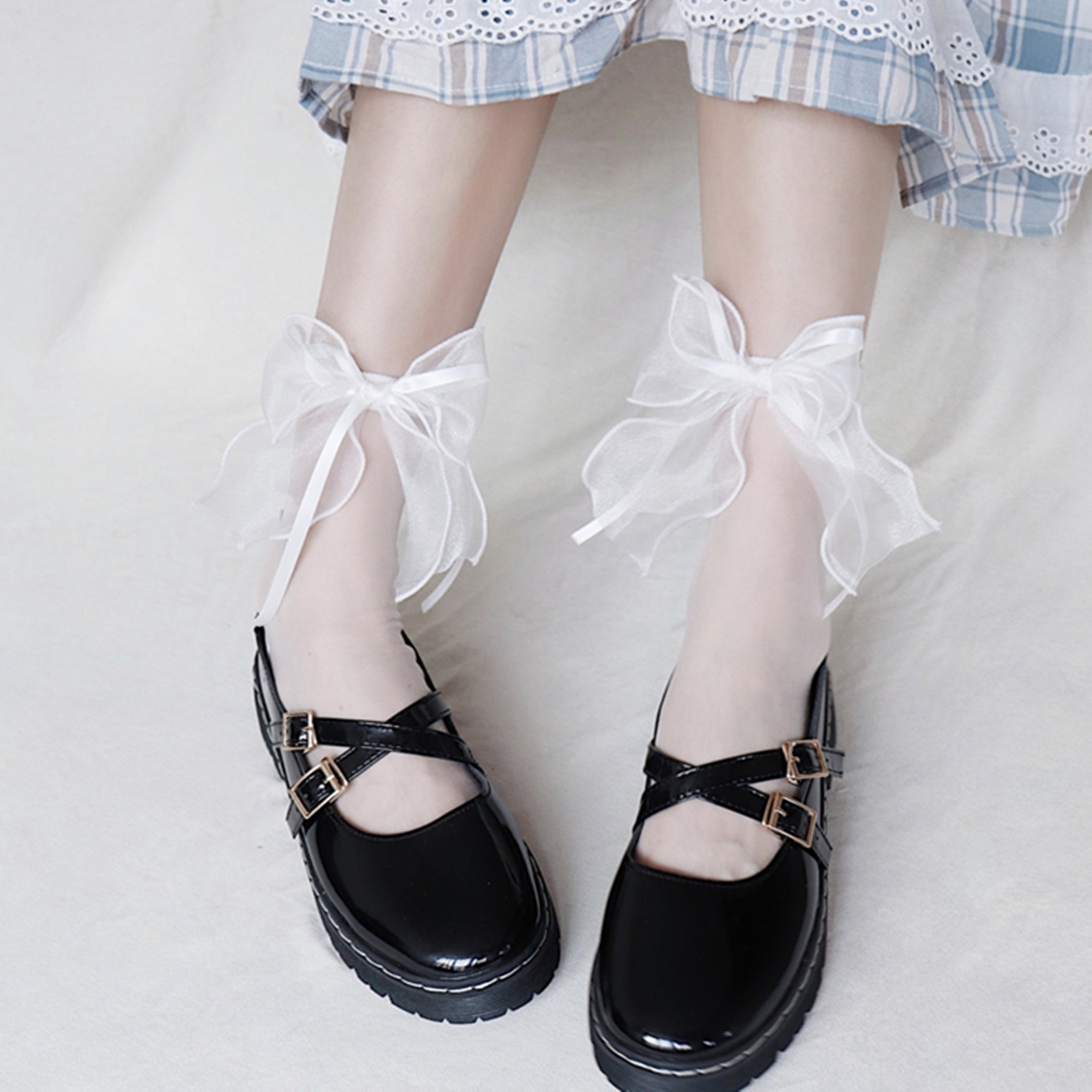 White Cotton Bowknot Ankle Sock - Y2K Retro Fashion