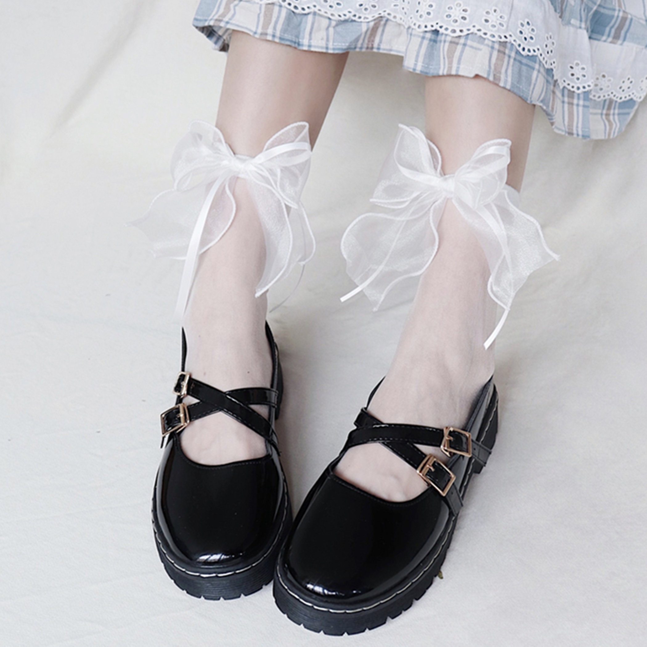 White Cotton Bowknot Ankle Sock - Y2K Retro Fashion