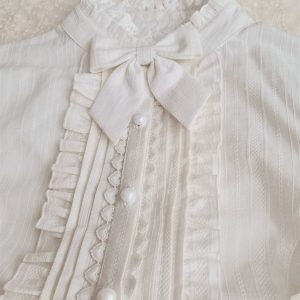 White Cotton Stand Collar Lolita Lace Elegant Women Shirt