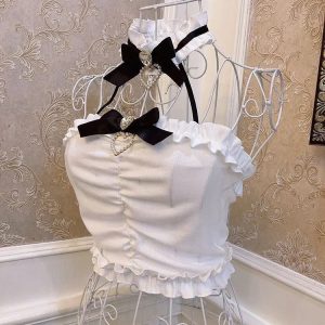 White elegant bandeau tube top with choker