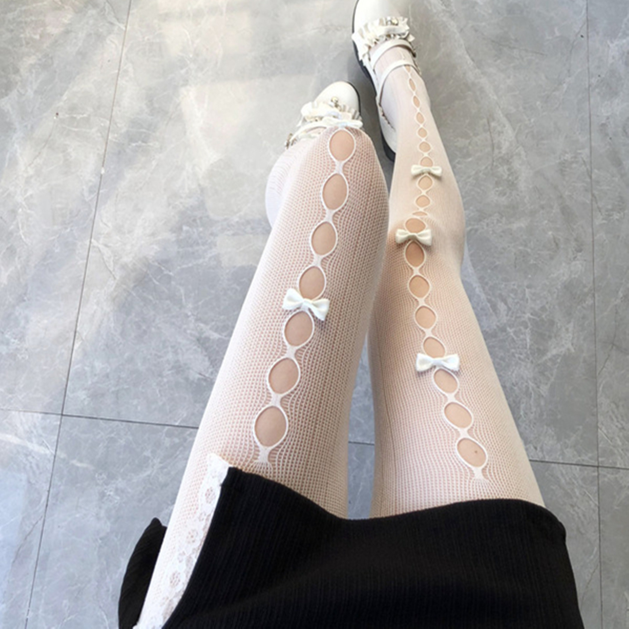 White Hollow Lace Socks - Y2K Clothing Fashion