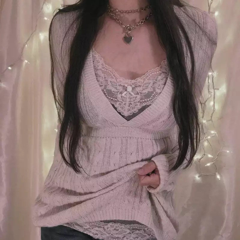 White Knitted Babydoll Jumper - Y2K Clothing