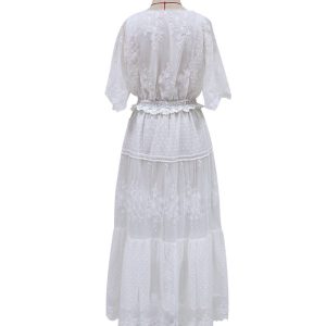 White Lace Bohemian Maxi Dress for Women