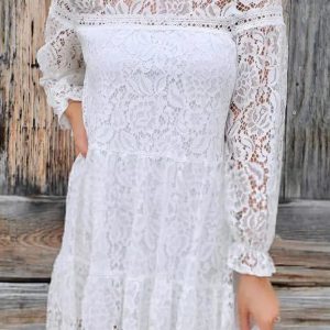 White Lace Bohemian Wedding Dress for Women