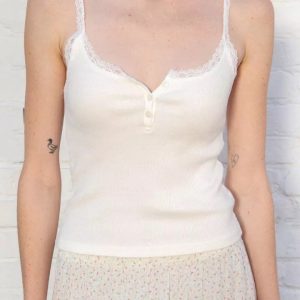 White Lace Cotton Cami Top - Y2K Clothing