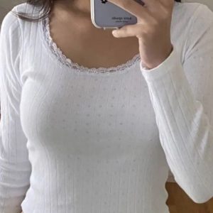 White Lace Long Sleeve Top - Y2K Clothing