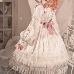 White Lace Puffy Sleeve Party Dress - Y2K Clothing